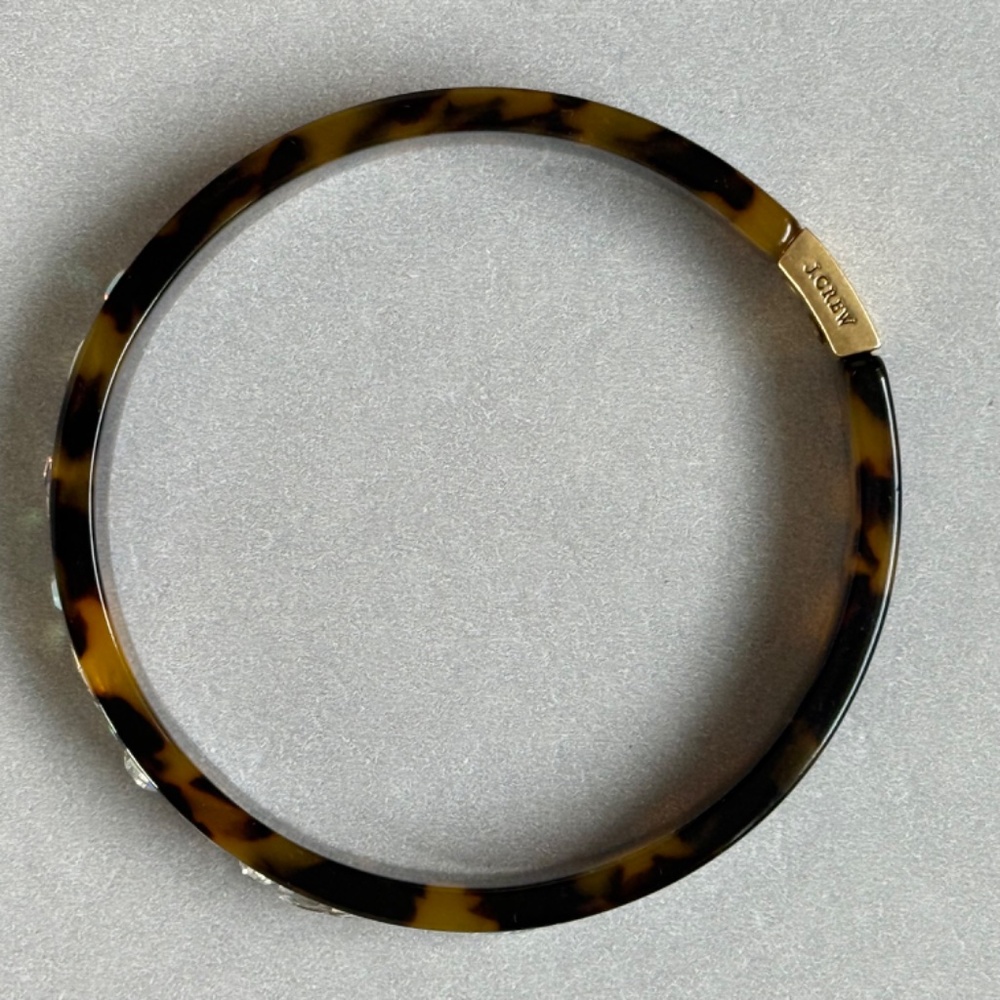 J. CREW Bracelet Bangle Tortoise Clear Faceted Crystals Gold Preppy (7-3/4") - Picture 4 of 7